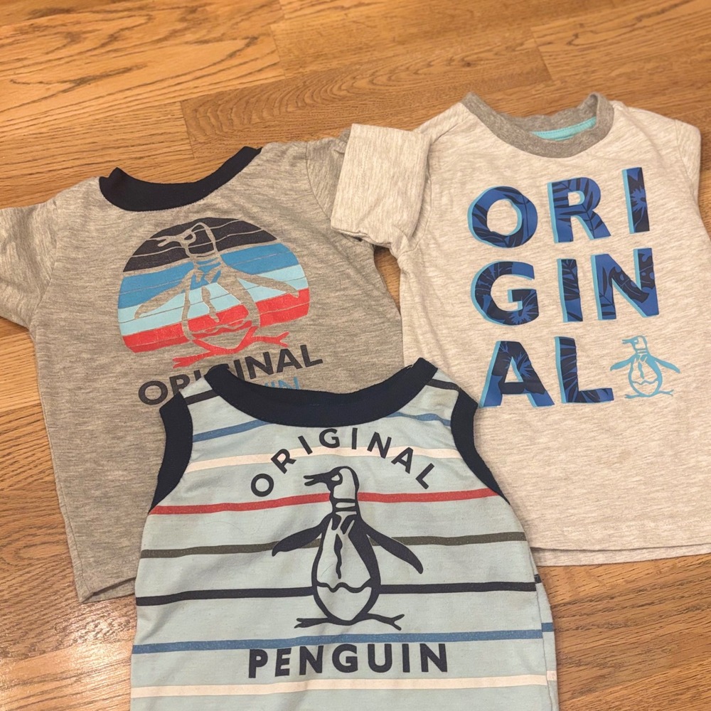 Original Penguin Kids‎ Toddler 2T Gray Blue Striped Tank & tee Shirt Set of 3
